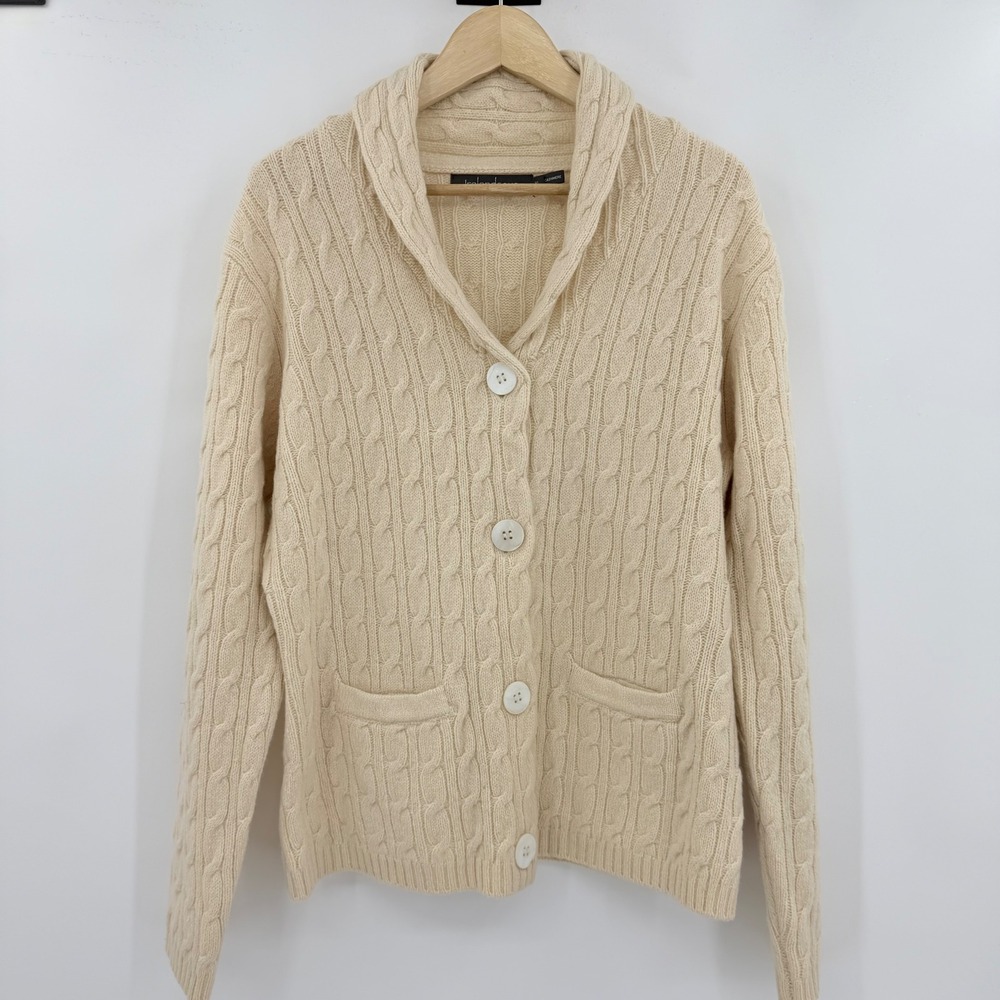 Irelandseye Womens XL Cream Cable Knit Wool Cashmere Shawl Collar Cardigan